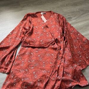 Elegant Red Paisley Wrap Dress